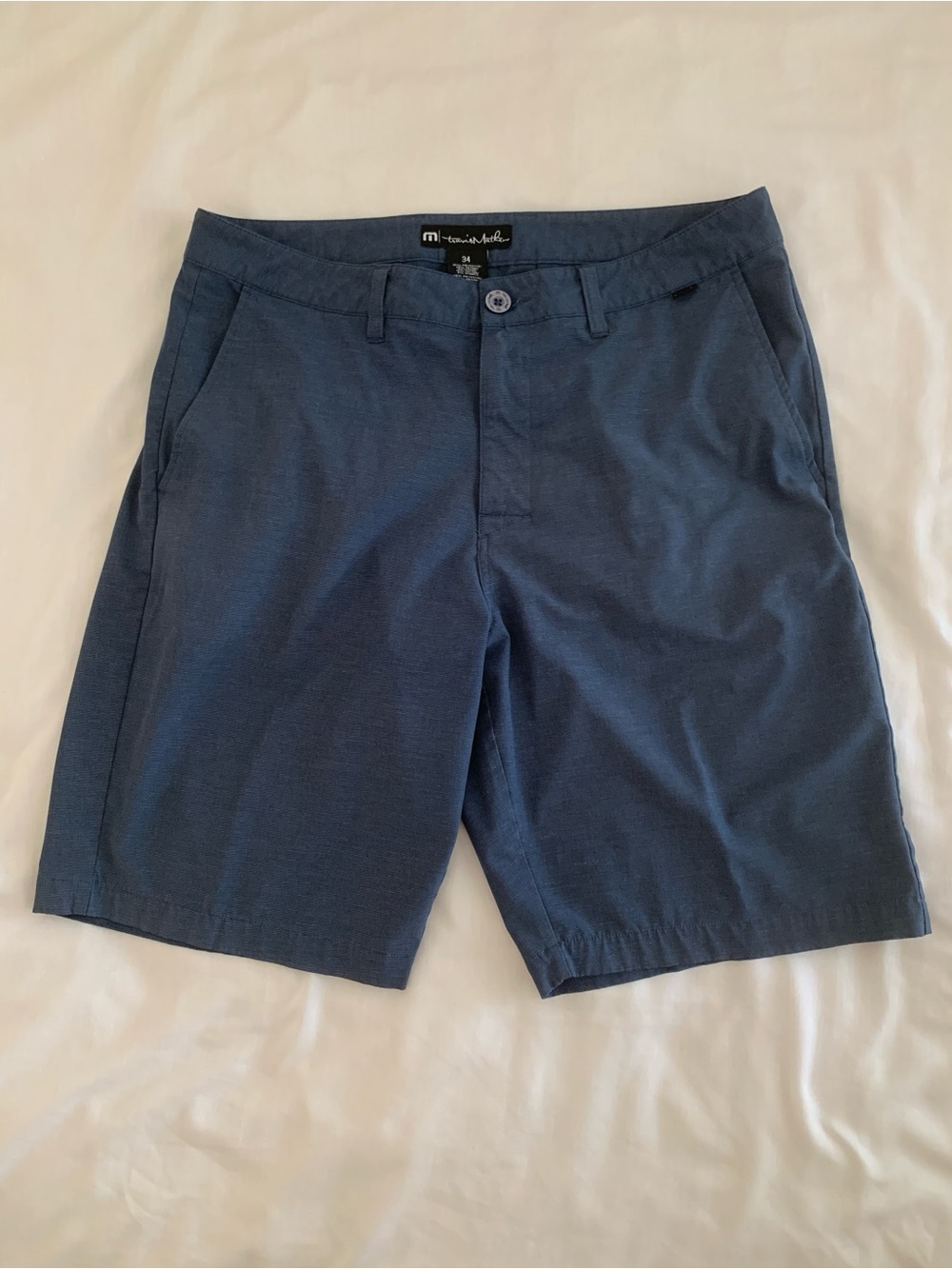 EUC TravisMathew Beck Performance Golf Shorts Blue Gray Men’s Size 34 75542